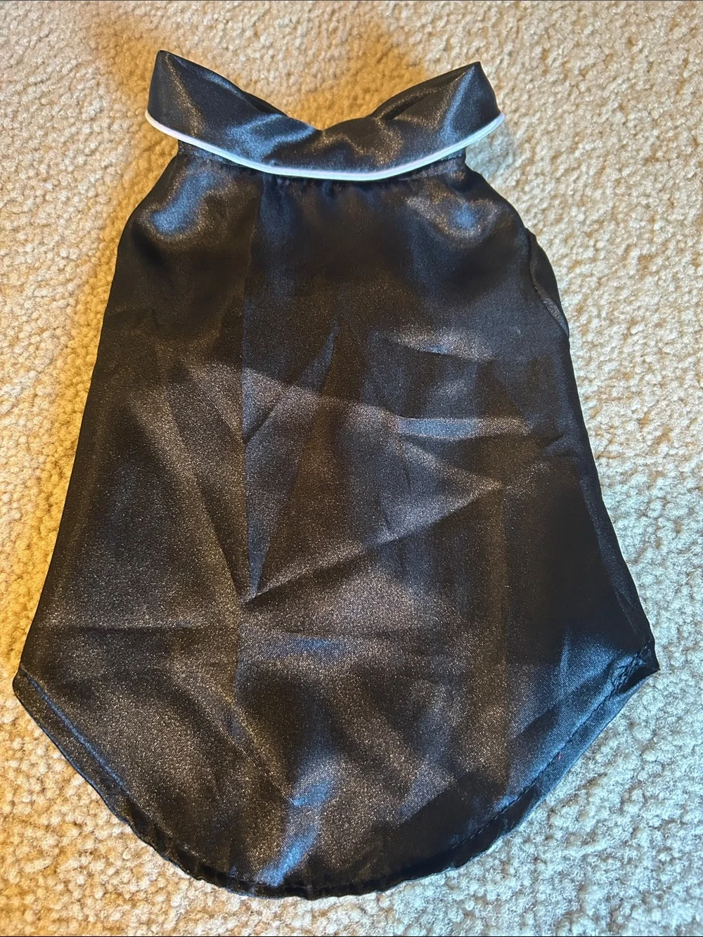 Black Satin Dog Pajama Top with White Piping